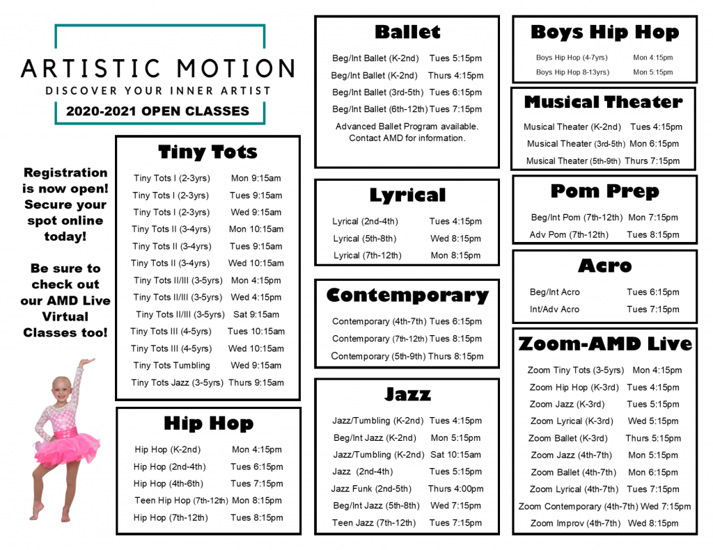 Class Schedule – Artistic Motion Dance